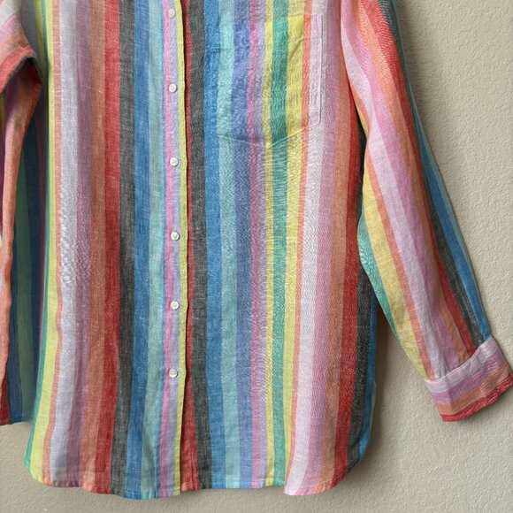 GAP 100% Linen Rainbow Striped Oversized Boyfriend Button Up Shirt - Picture 5 of 13